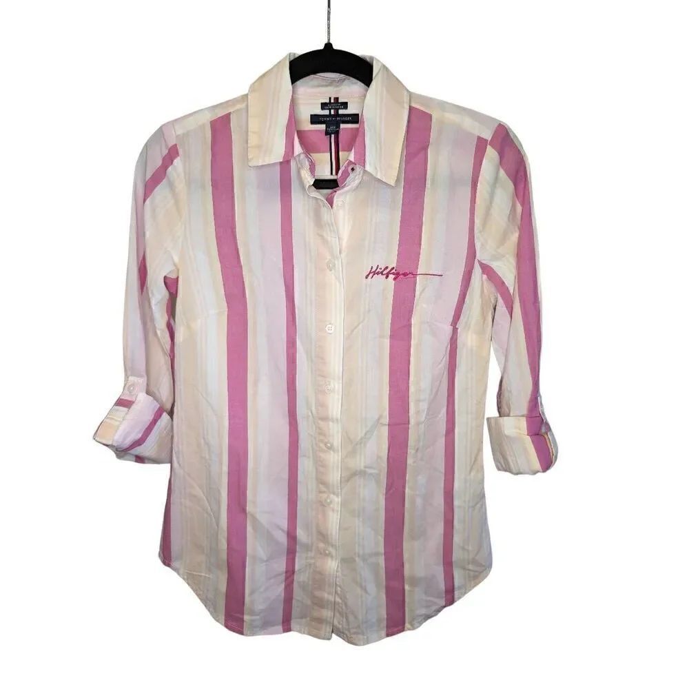 Tommy Hilfiger Classic Fit Button Down 3/4 Sleeve Multicolor Shirt Women Size X